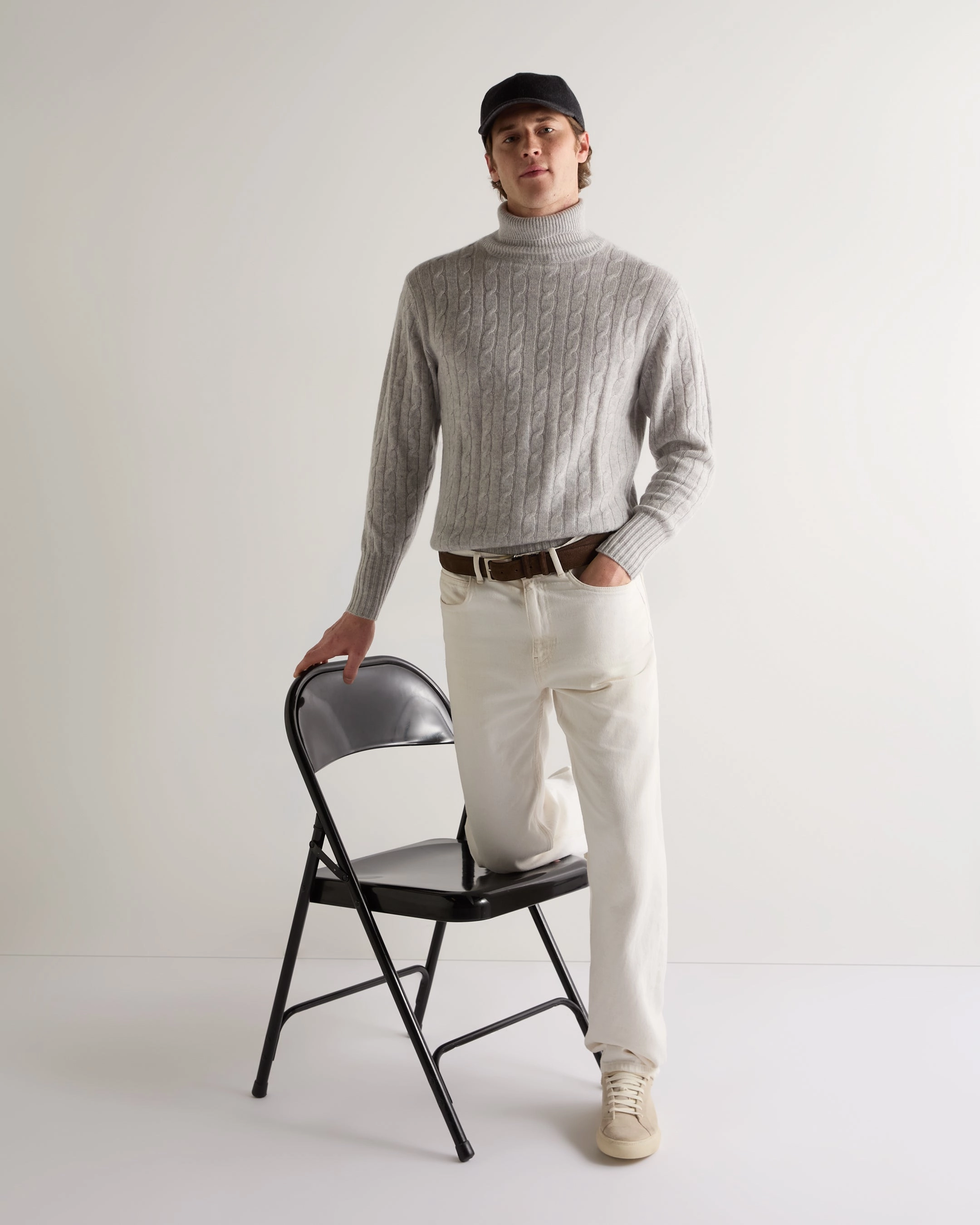 Today Only Discount Alert Today Only Special 007 Cable Roll Neck Cashmere Jumper Fumo Grey
