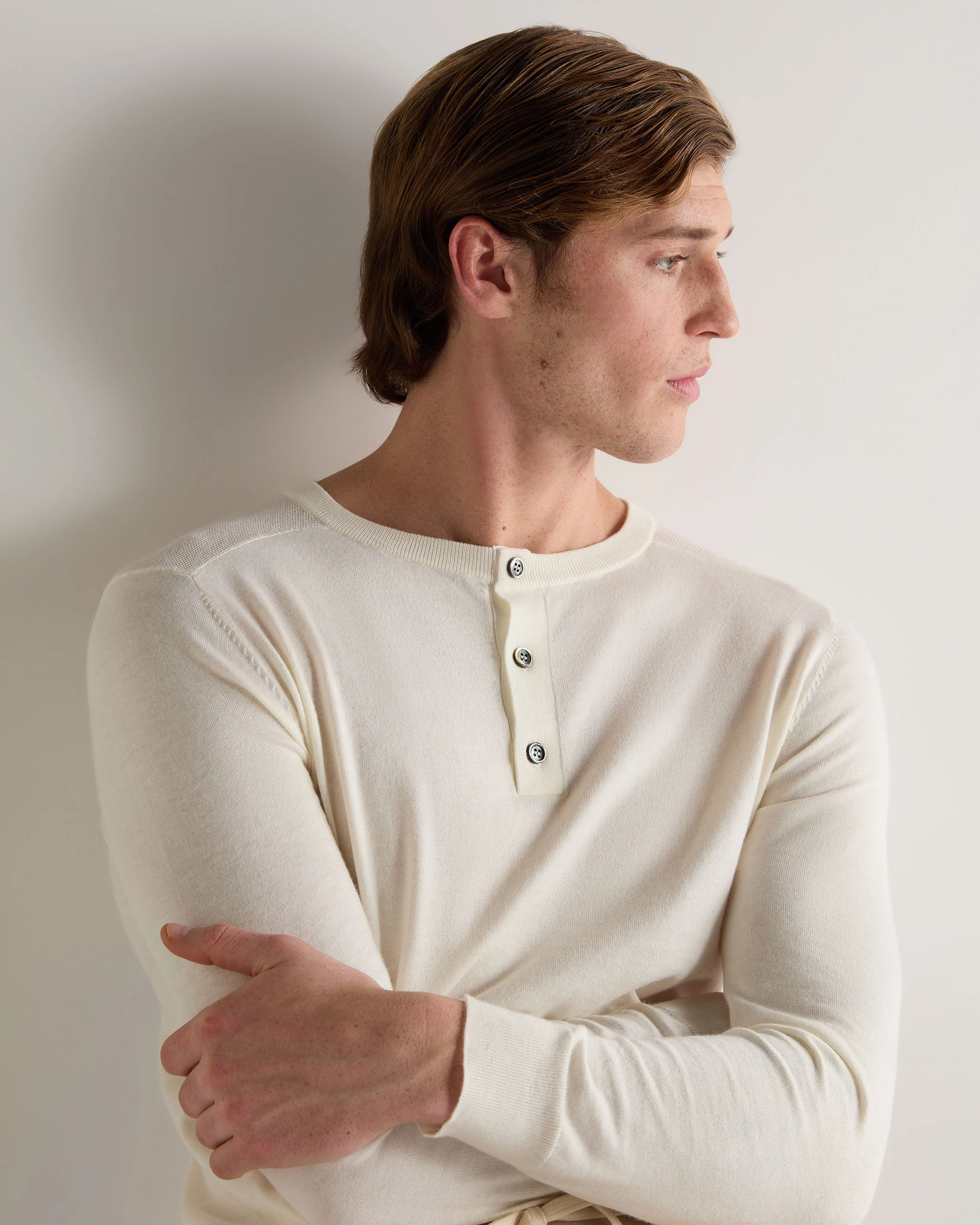 Dont Miss Out 007 Round Neck Cotton Cashmere Henley New Ivory White