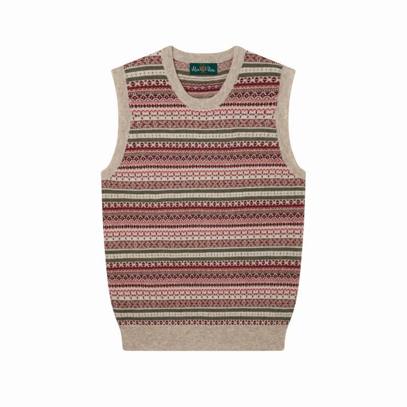 Online Exclusive Deal Instant Savings Inside Alan Paine Mae Fairisle Ladies Cashmere Mix Tank Top - Porridge/Red