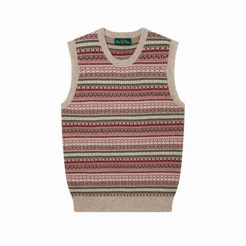 Shop Save Big Special Price Offer Alan Paine Mae Fairisle Ladies Cashmere Mix Tank Top - Porridge/Red