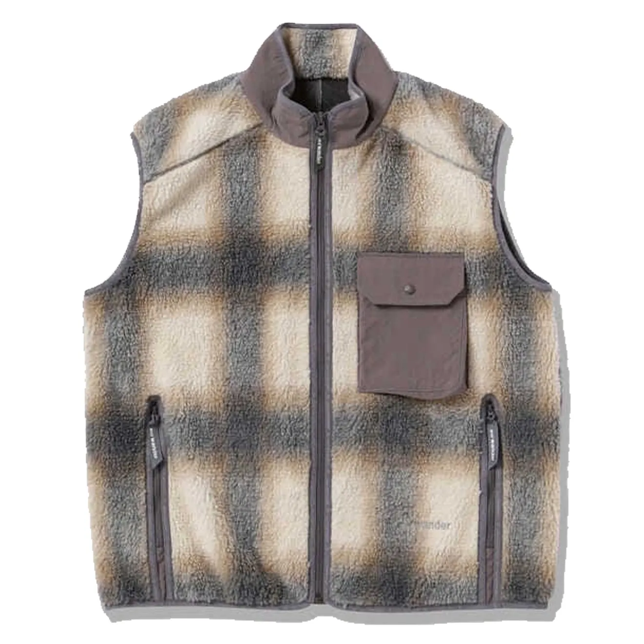 And Wander Check Boa Vest Grey Surprise Discount Today Shop Grab Now