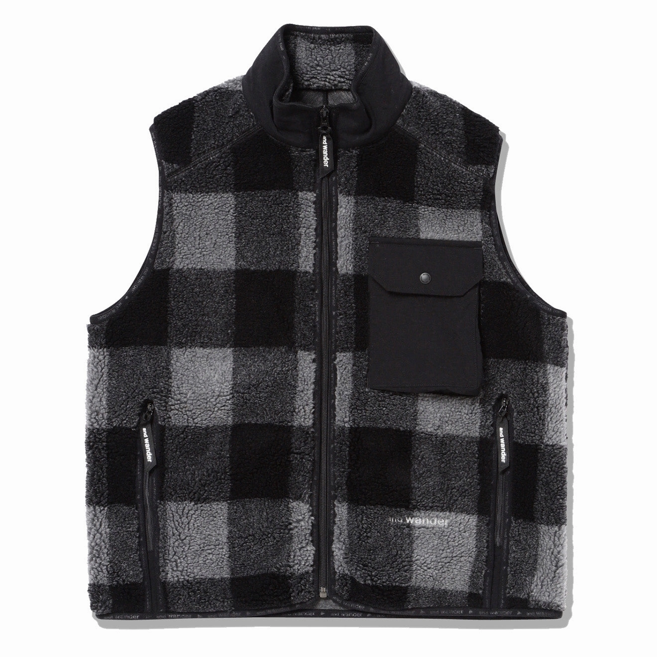 And Wander Womens Check Boa Vest Gray Big Price Drop