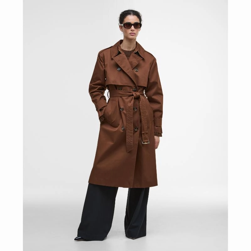 Barbour Aoife Ladies Showerproof Trench Coat - Vicuna/Hessian Tartan Special Price Today Steal Todays Offer