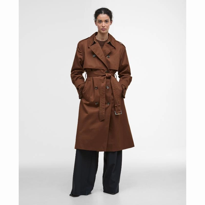 Barbour Aoife Ladies Showerproof Trench Coat - Vicuna/Hessian Tartan Big Savings Alert