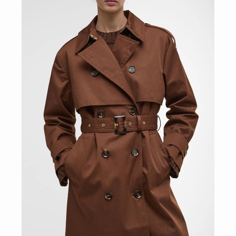 Instant Hot Deal Barbour Aoife Ladies Showerproof Trench Coat - Vicuna/Hessian Tartan