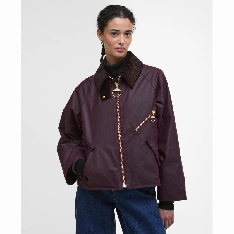 Barbour Arlene Ladies Wax Jacket - Merlot/Muted Tartan Trending Deals Today