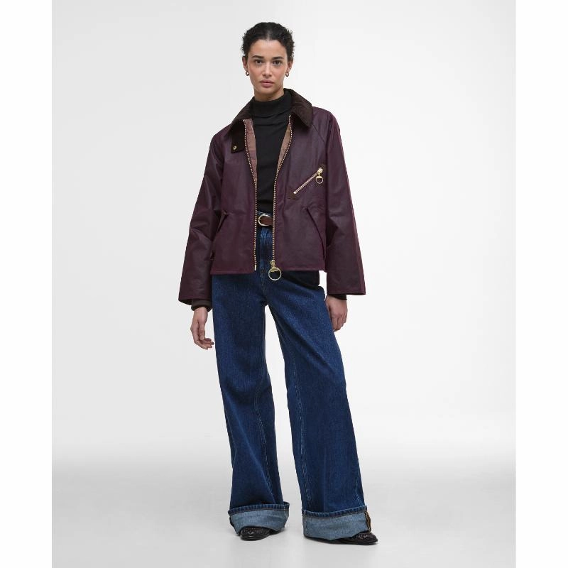 Barbour Arlene Ladies Wax Jacket - Merlot/Muted Tartan Today Only Discount Alert