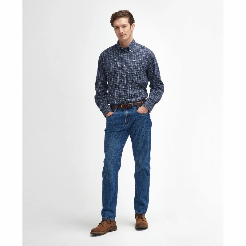 Barbour Ashton Tattersall Regular Fit Mens Shirt - Dark Navy Today Only Special Weekend Sale Special