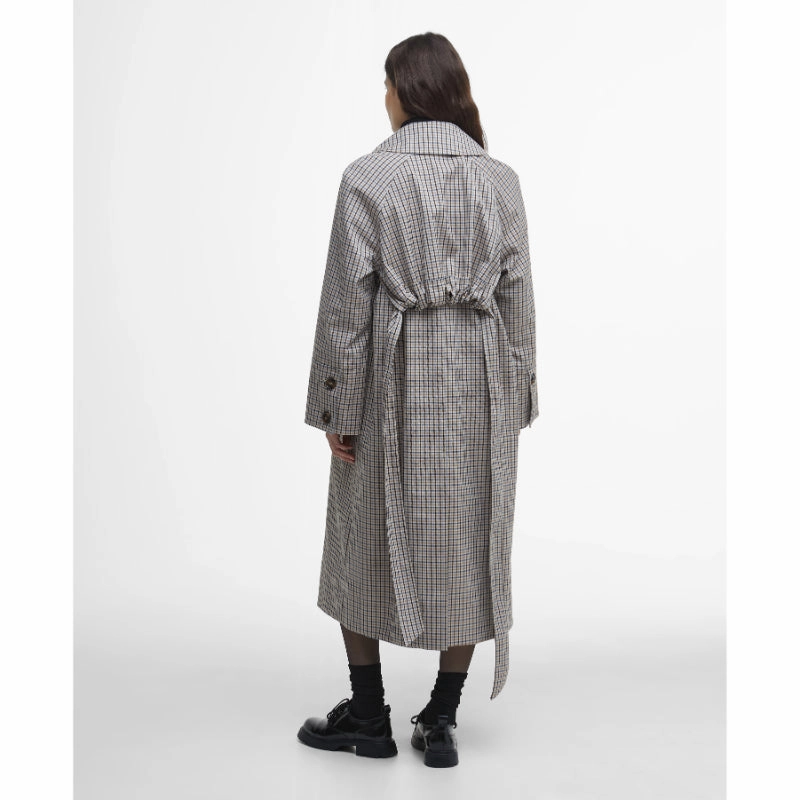Shop Today Save Barbour Beatrix Check Showerproof Ladies Trench Coat - Sky Micro Check