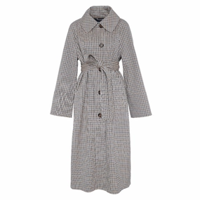 Price Drop Today Steal the Deal Now Barbour Beatrix Check Showerproof Ladies Trench Coat - Sky Micro Check