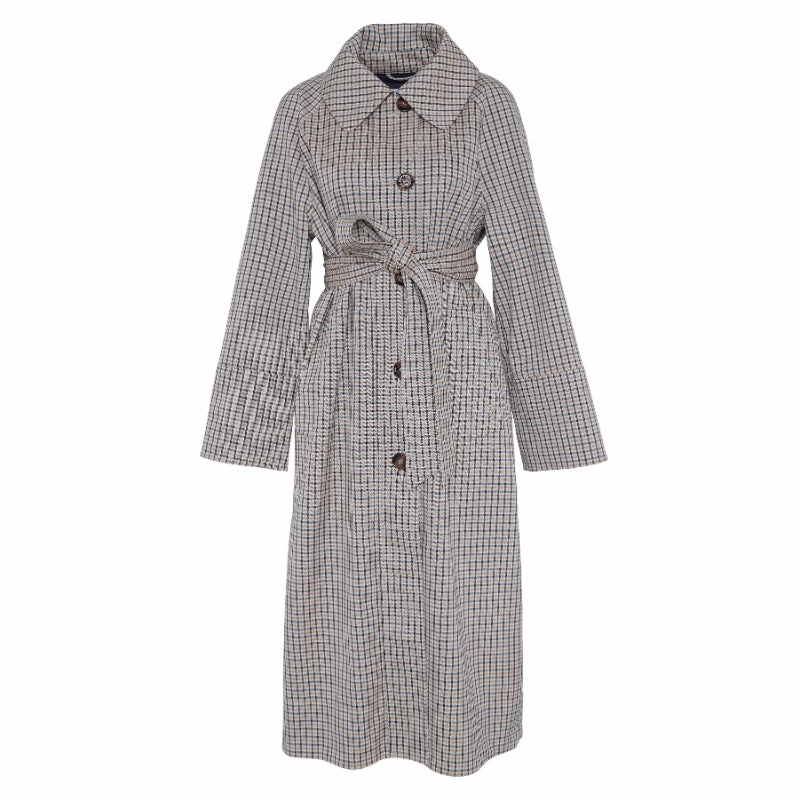 Price Drop Today Steal the Deal Now Barbour Beatrix Check Showerproof Ladies Trench Coat - Sky Micro Check