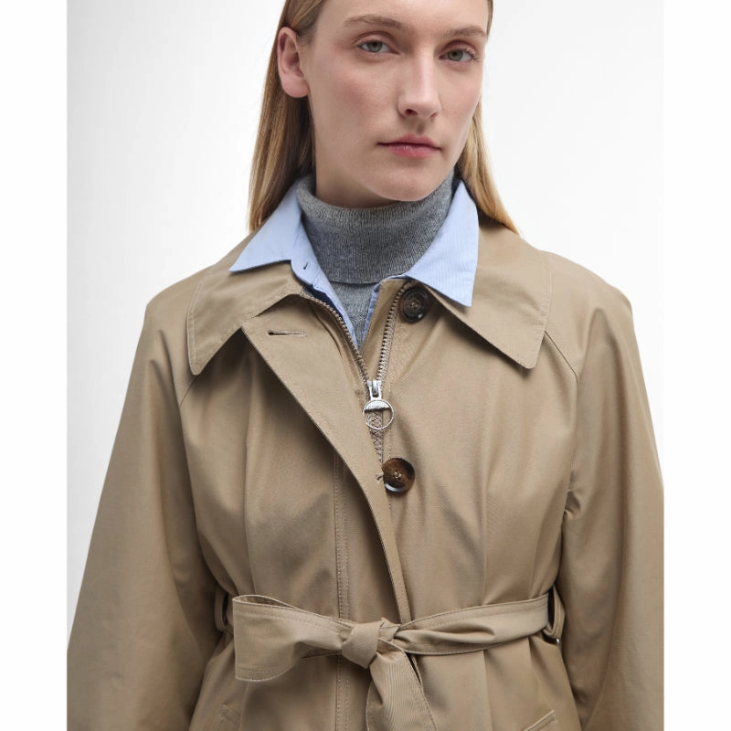 Barbour Beatrix Showerproof Ladies Trench Coat - Light Trench/Sky Dress Tartan Limited Offer Alert Trending Now Offer