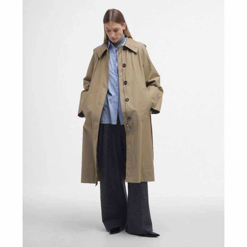 Barbour Beatrix Showerproof Ladies Trench Coat - Light Trench/Sky Dress Tartan Limited Time Steal