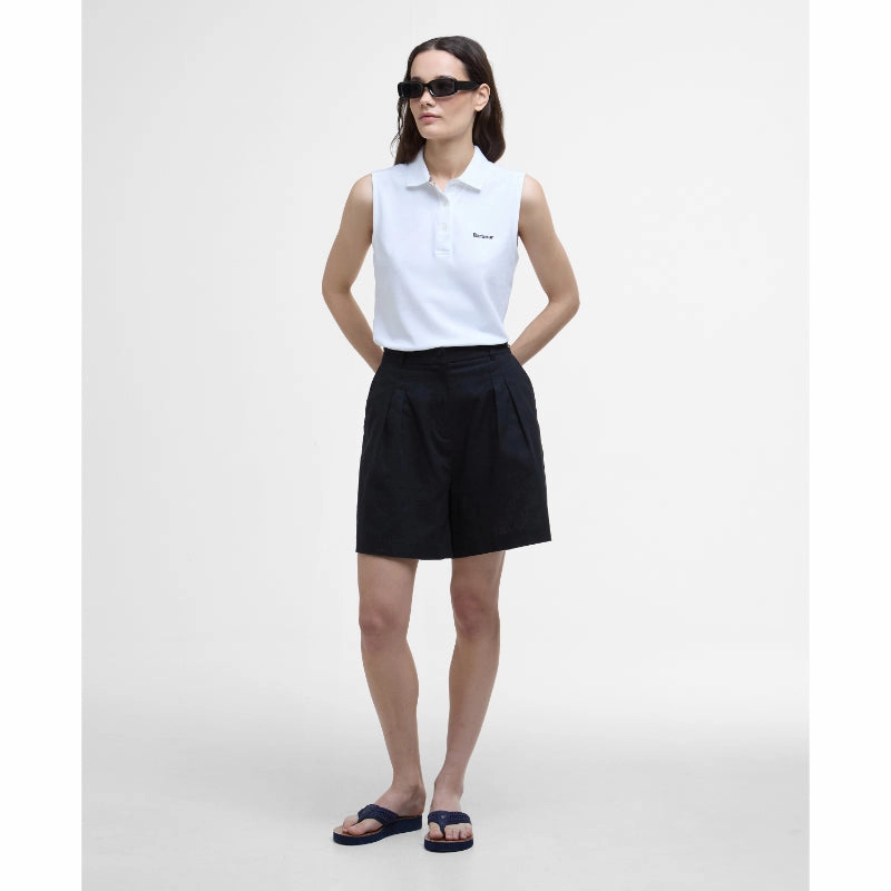Barbour Bowford Ladies Sleeveless Polo Top - White Hot Sale Alert Deal of the Day