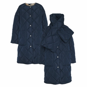 Special Surprise Sale Barbour Brigitte Ladies Puffer Coat & Scarf - Navy/Sky Dress Tartan