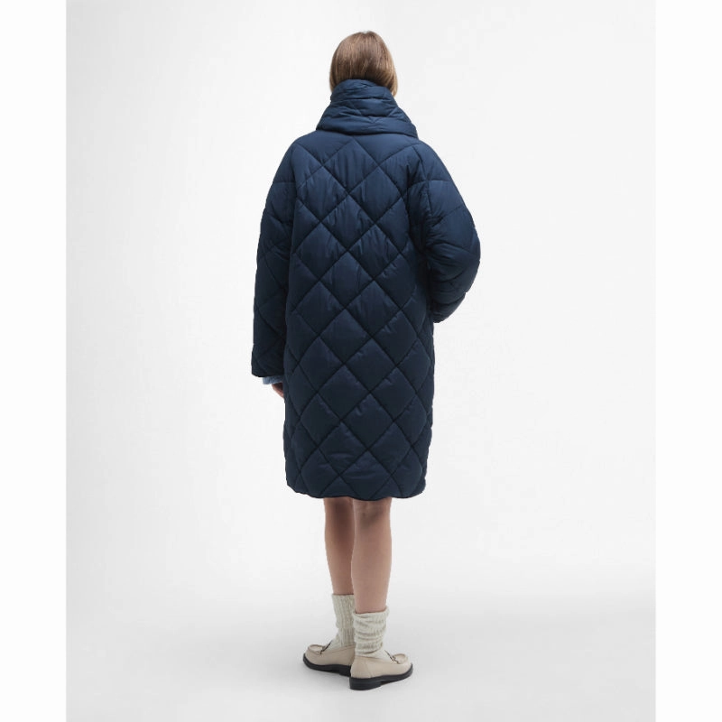 Barbour Brigitte Ladies Puffer Coat & Scarf - Navy/Sky Dress Tartan Gift Ideas Galore