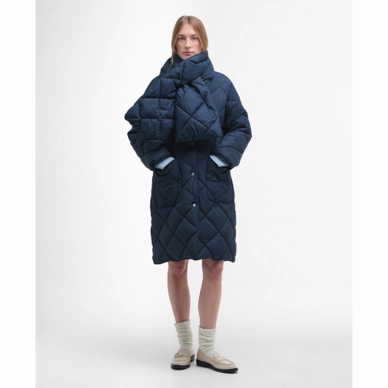 MustHave Items Barbour Brigitte Ladies Puffer Coat & Scarf - Navy/Sky Dress Tartan