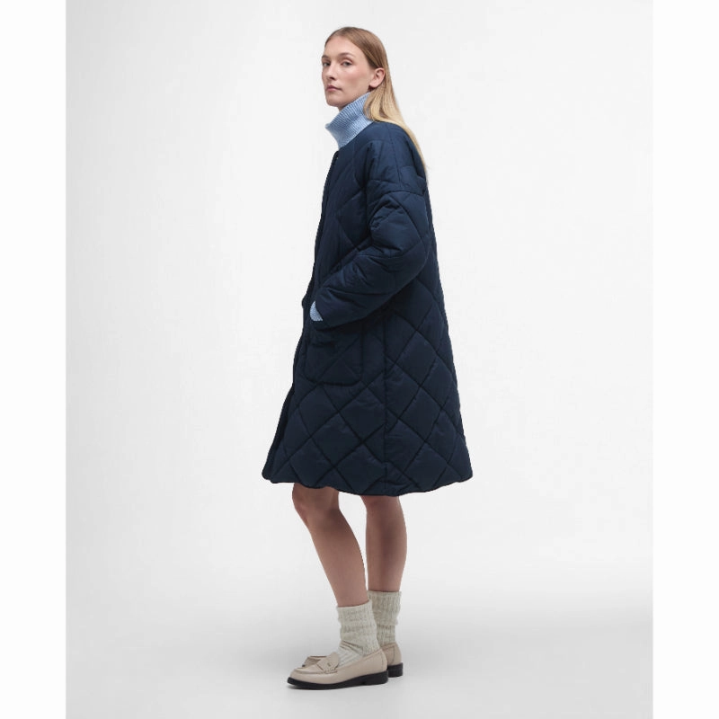 Shop Smart Save Unmissable Deal Today Barbour Brigitte Ladies Puffer Coat & Scarf - Navy/Sky Dress Tartan