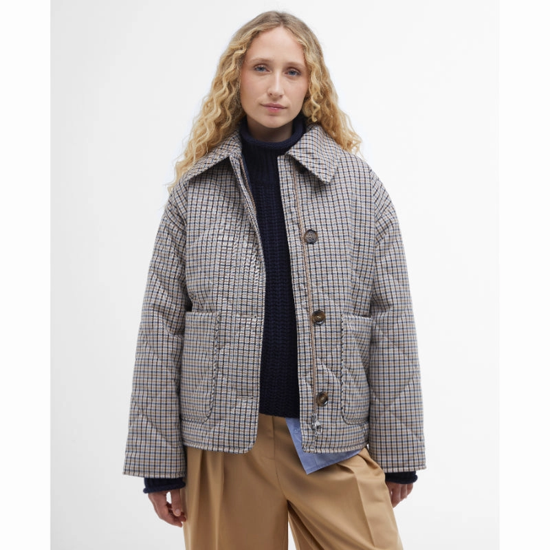 Barbour Cassidie Ladies Quilt Jacket - Sky Micro Check Big Savings Alert Limited Offer Alert