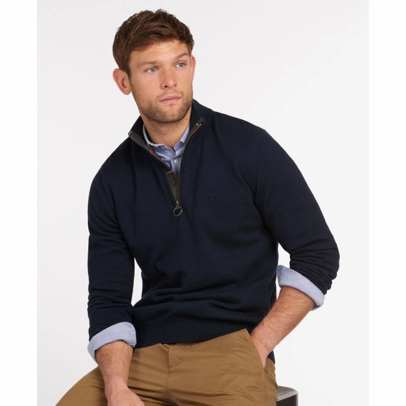 Shop Grab Offer Shop the Best Deals Barbour Cotton Half Zip Mens Jumper - Navy