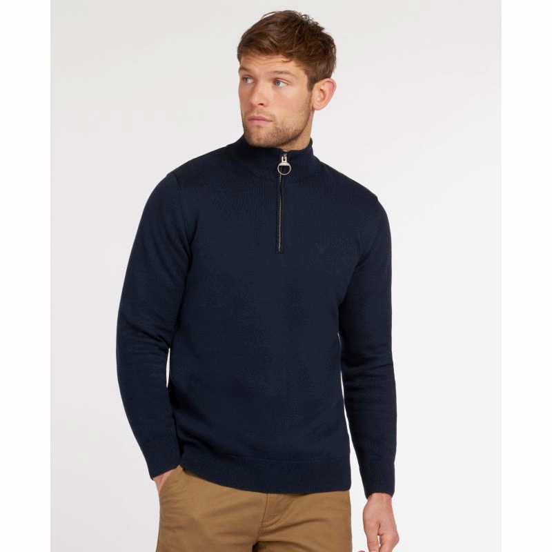 Barbour Cotton Half Zip Mens Jumper - Navy Limited Edition Offer Clearance Event Alert