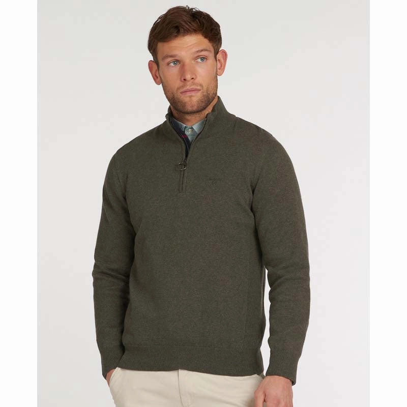 Barbour Cotton Half Zip Mens Jumper - Olive Marl Dont Miss Out Online Exclusive Offer