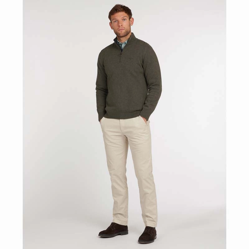 Mega Online Discount Barbour Cotton Half Zip Mens Jumper - Olive Marl