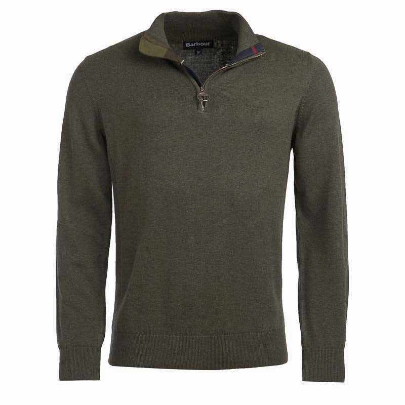 Limited Offer Alert Barbour Cotton Half Zip Mens Jumper - Olive Marl