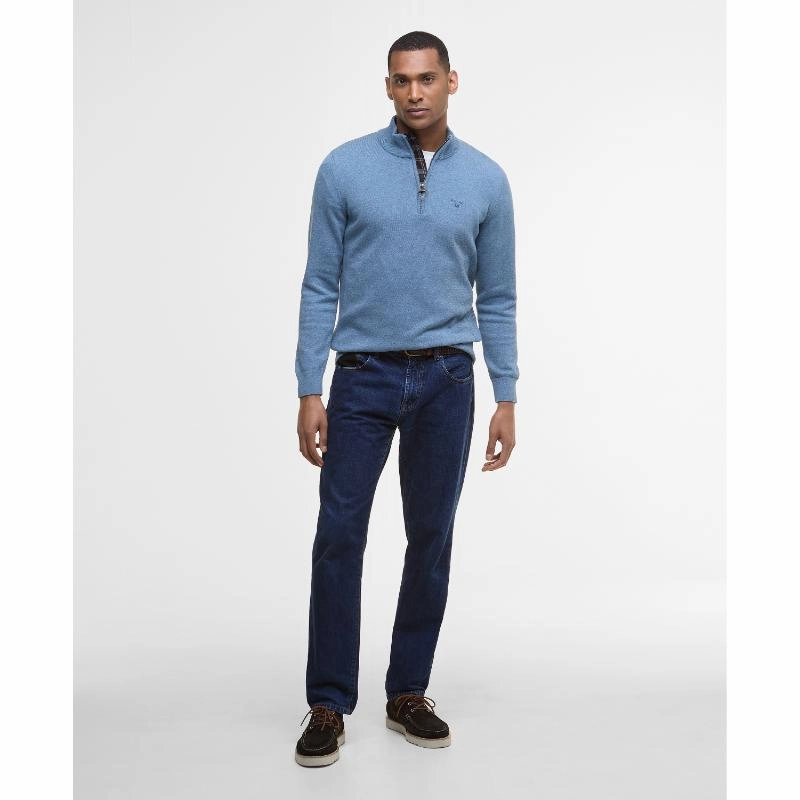 Exclusive Deal Inside Todays Special Savings Barbour Cotton Knitted Mens 1/4 Zip Jumper - Bluestone
