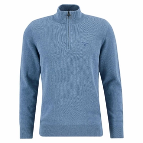 Today Only Savings Weekend Specials Barbour Cotton Knitted Mens 1/4 Zip Jumper - Bluestone