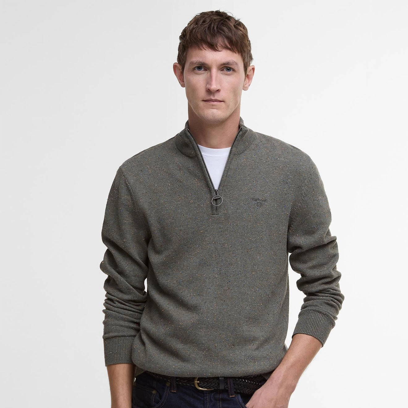 Barbour Cotton Tainsbury Half Zip Sweater Olive Online Deal Frenzy