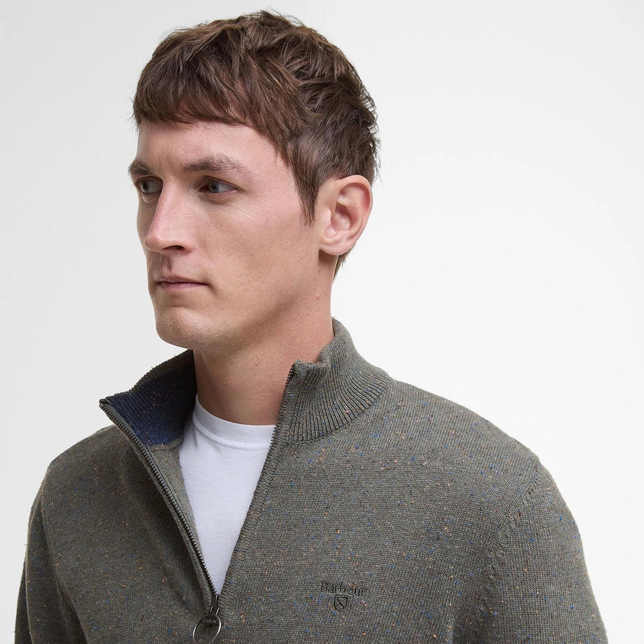 Barbour Cotton Tainsbury Half Zip Sweater Olive Dont Miss Big Savings