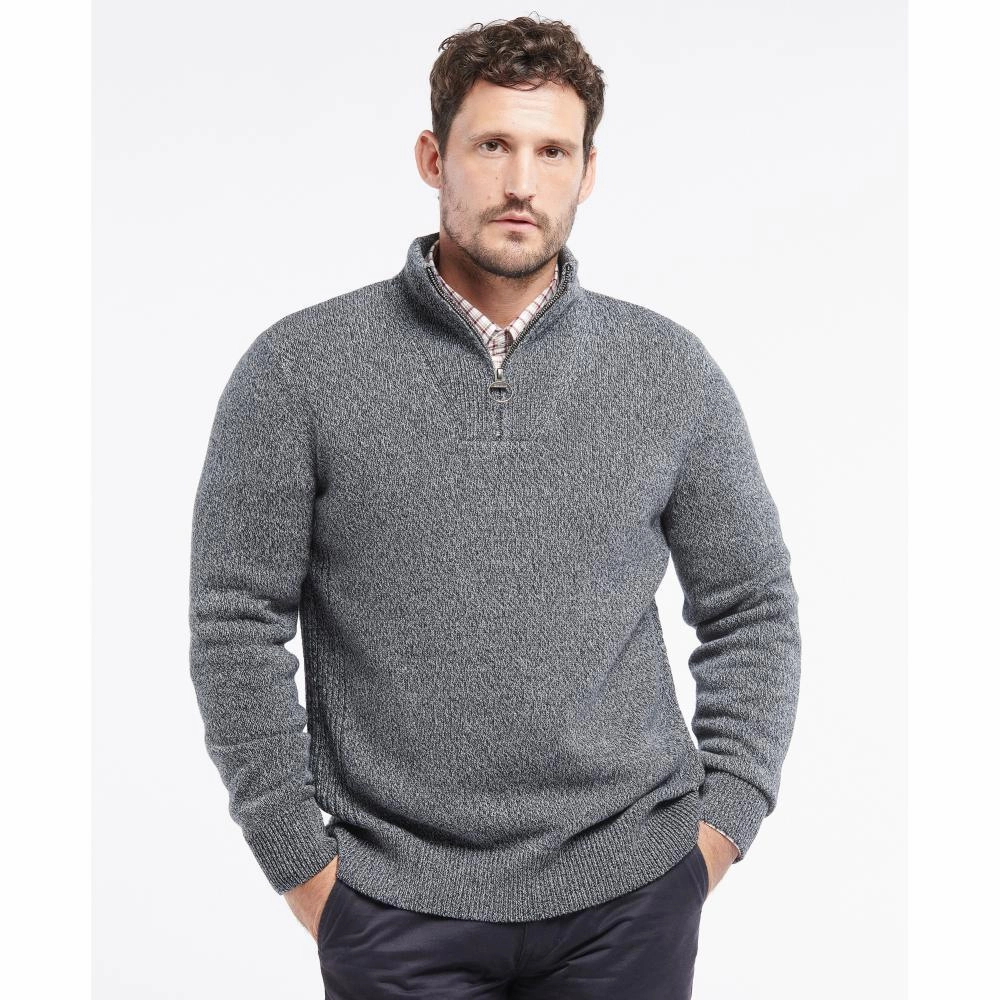 Barbour Cotton Twist Nelson Half Zip Mens Jumper - Navy Dont Miss Out Big Sale Today