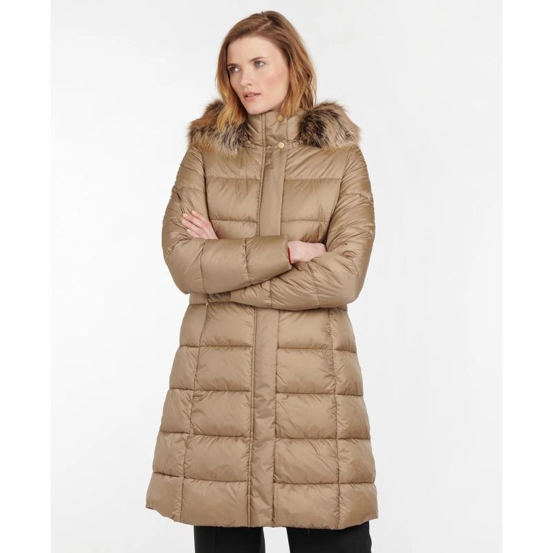 Barbour Crinan Ladies Quilted Coat - Light Trench/Hawthorn Tartan Best Deal Today Last Chance Offer