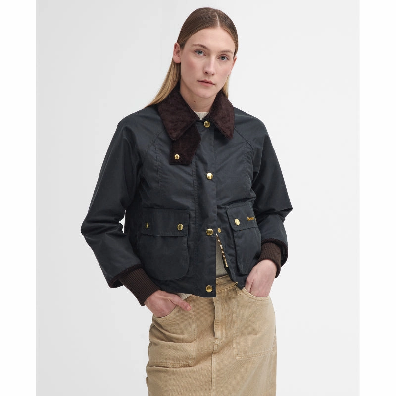 Clearance Alert Now Dont Wait Save Barbour Cropped Beadnell Ladies Wax Jacket - Sage/Ancient