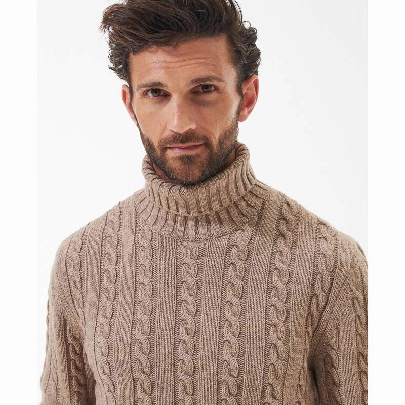 Todays Hot Savings Barbour Duffle Cable Rollneck Mens Jumper - Stone