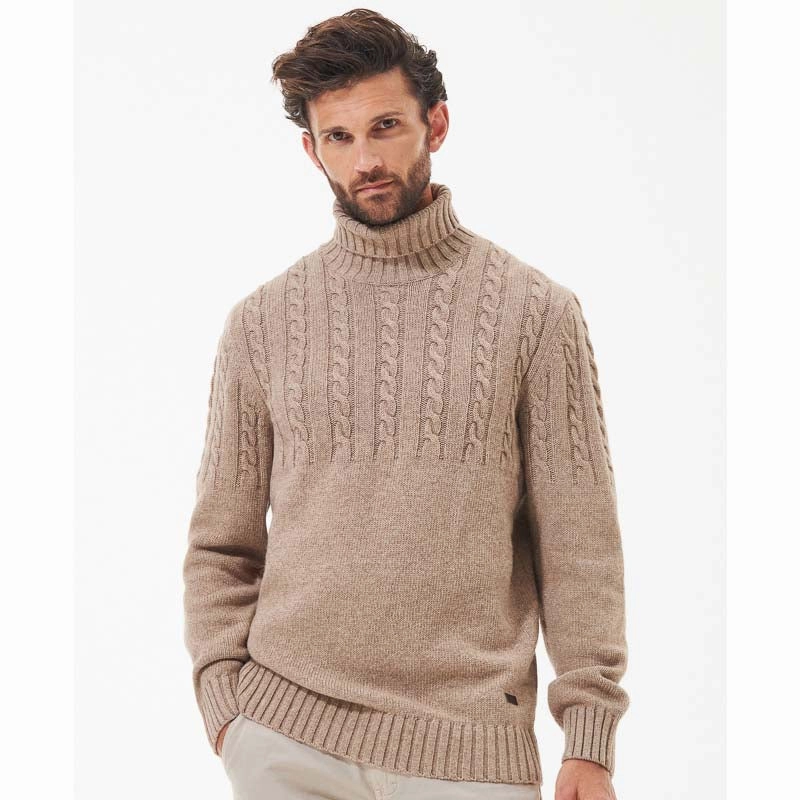 Shop Todays Picks Surprise Offer Now Barbour Duffle Cable Rollneck Mens Jumper - Stone