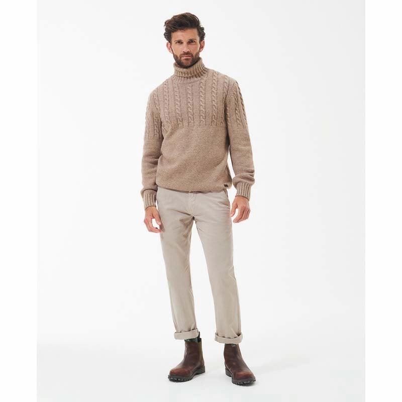 Barbour Duffle Cable Rollneck Mens Jumper - Stone Sweet Deal Inside Exclusive Online Offer
