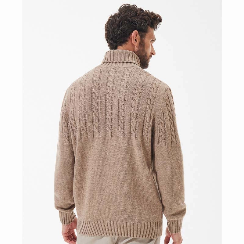 Barbour Duffle Cable Rollneck Mens Jumper - Stone Price Slash Today Online Exclusive Savings