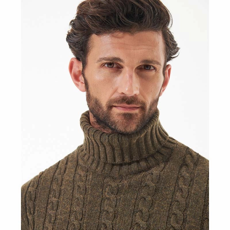 Barbour Duffle Cable Rollneck Mens Jumper - Willow Green Limited Stock Hot Deal
