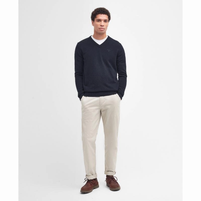 Shop the Savings Barbour Essential Lambswool Mens V Neck Jumper - Navy