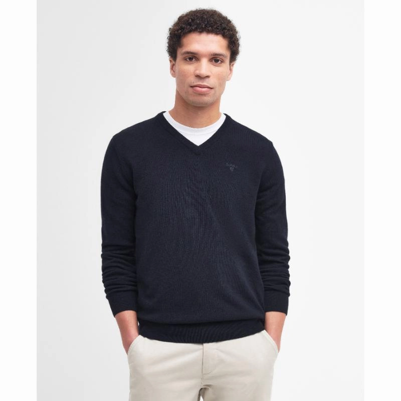 Best Price Online Barbour Essential Lambswool Mens V Neck Jumper - Navy