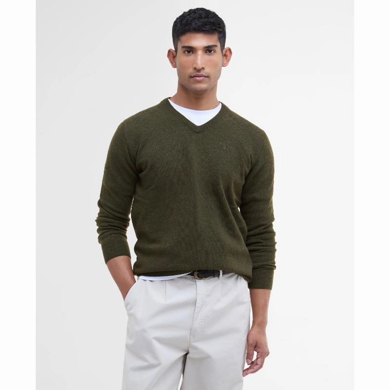 Barbour Essential Lambswool Mens V Neck Jumper - Seaweed Instant Discount
