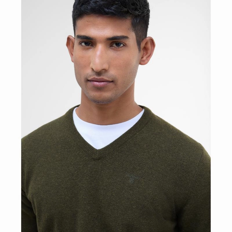 Save Big Today Grab Your Savings Barbour Essential Lambswool Mens V Neck Jumper - Seaweed
