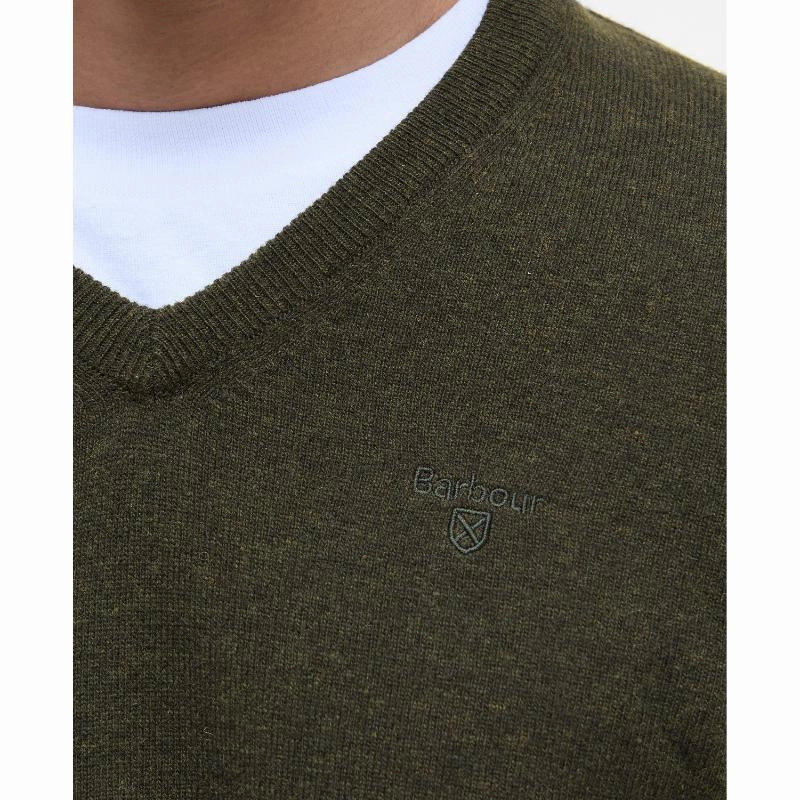 Today Only Hot Sale Barbour Essential Lambswool Mens V Neck Jumper - Seaweed