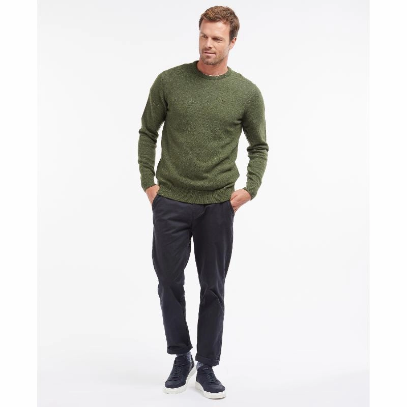 Shop Now Save Barbour Essential Tisbury Mens Lambswool Crew Neck Jumper - Forest