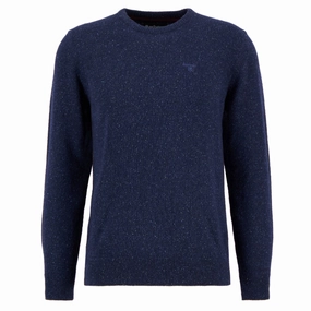Barbour Essential Tisbury Mens Lambswool Crew Neck Jumper - Navy Instant Savings Inside Price Slash Today