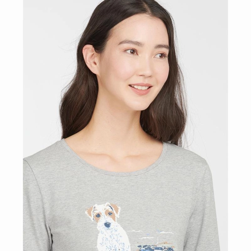 Clearance Event Alert Shop Today Save Barbour Fareham Ladies Long Sleeve T-Shirt - Light Grey Marl