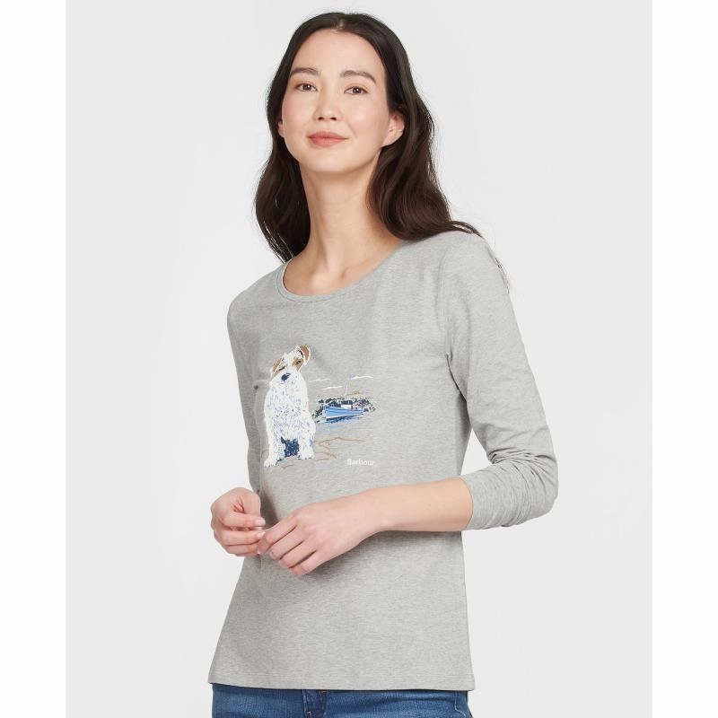Barbour Fareham Ladies Long Sleeve T-Shirt - Light Grey Marl Limited Time Discount Dont Miss Hot Deals