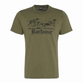 Barbour Field Dog Graphic Mens T-Shirt - Mid Olive Last Chance Offer